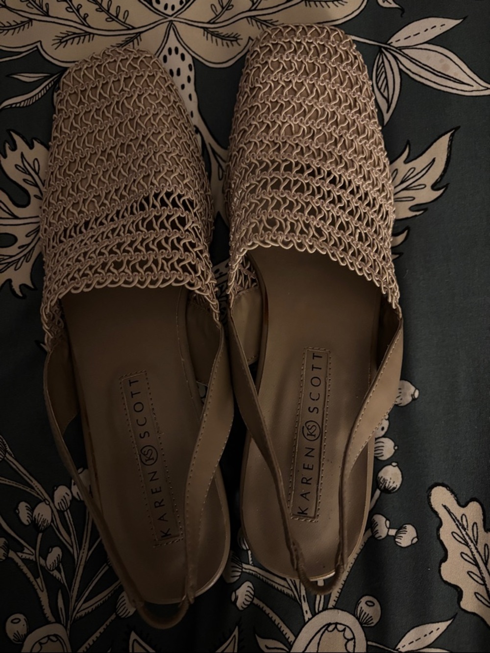Karen Scott Beige Woven Slingback Mules